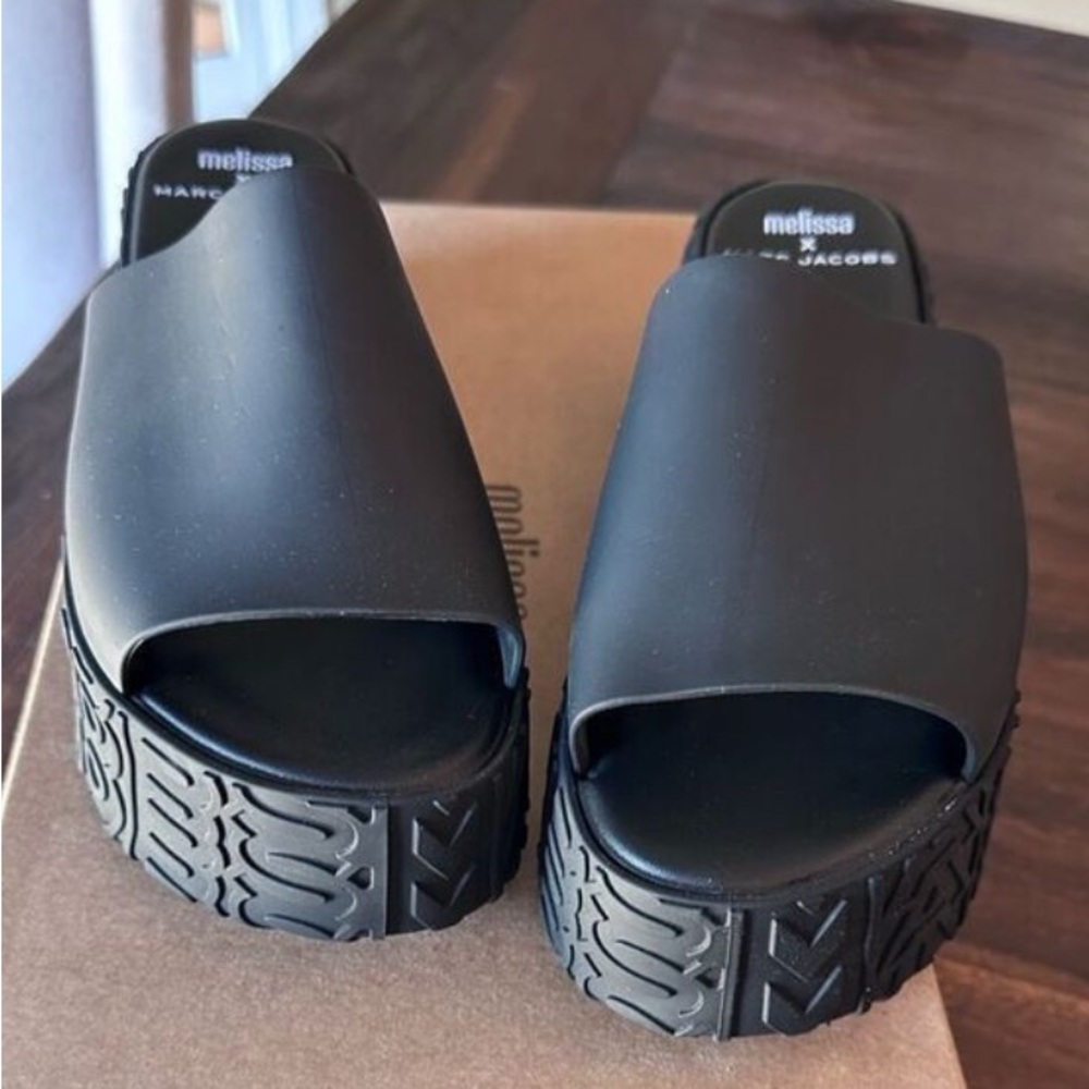 Melissa Black Platform Slides